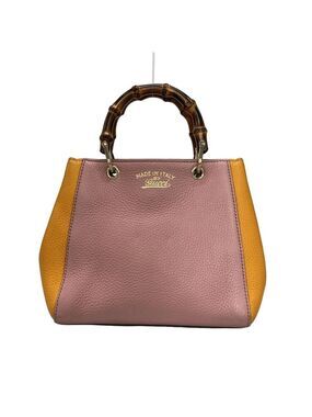 GUCCI Bamboo Shopper Pink Orange Leather Handbag bran570-100425